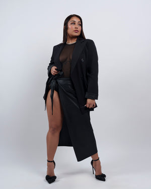 BETTER LATE IN LEATHER SKIRT